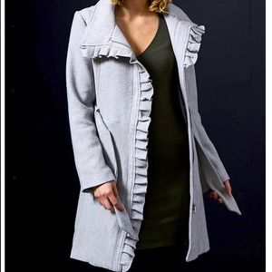 Steve Madden Light Gray Ruffle Trench Coat, Size 1X